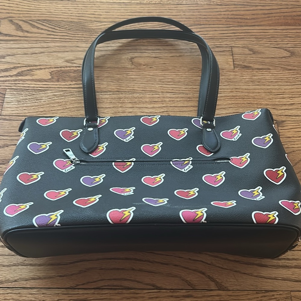 Coach Black Tote with Pink, Purple, Red and Yellow Heart Print - Picture 8 of 16